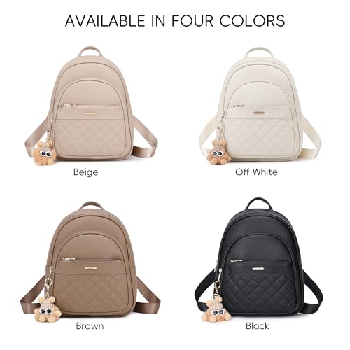 BAGOK Mini Leather Backpack Purse for Women, Small Backpack Purse with Cartoon Charm, Cute Fashion Bag for Girls - color: C-beige