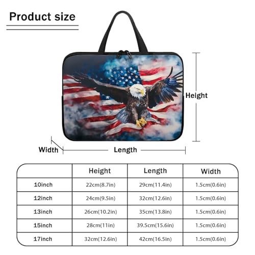 American Flag Eagle 10 Inch Laptop Sleeve Patriotic Computer Bag with Handle, Waterproof Handbag Zipper Tablet Cover Laptop Tote Bag Carrying Case for Office School 4th of July - color: American Flag Eagle, size: 10 Inch