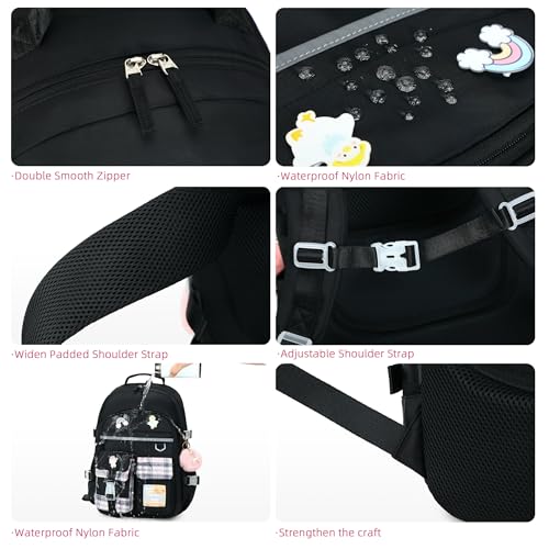 Backpack for Girls, 15.6 Inch Laptop School Bag Kids Kindergarten Elementary College Backpacks Large Bookbags for Teen Girl Women Students Casual Travel Daypacks (Black) - color: Black