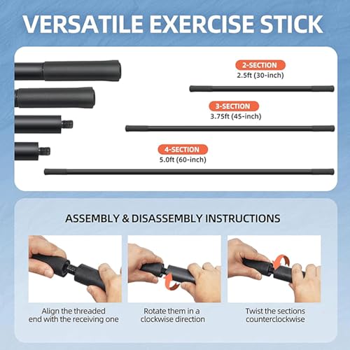 Ymiko Yoga Bar, Multifunctional Stretching Stick with 4 Steel Bars and Non Slip Handles for Shoulder Mobility, Flexibility and Balance Training in Yoga and Fitness