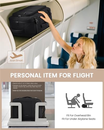 LOVEVOOK Travel Backpack for Women Men with Garment Bag, 40L Carry on Backpack as TSA Personal Item Flight Approved, Luggage Daypack Fits 17.3" Laptop, Overnight Business Weekender Travel Essential - color: Black, size: 40L-17.3 Inch-4Pcs