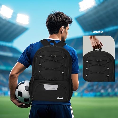 Goloni Soccer Bag, Basketball Bag with Ball Compartment & Shoe Compartment,Large Soccer Backpack for Basketball,Gym,Football - color: black