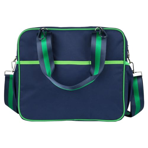 Cute Prepster Pickleball Bag for Women with Fence Hook, Tote with Pockets for Water Bottle, Paddles, Balls, Accessories - color: Navy/Green