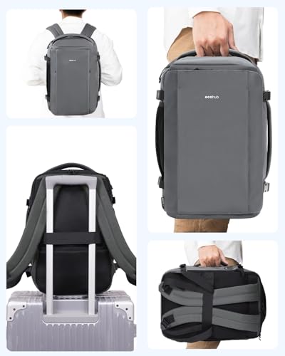 ECOHUB 40L Carry-On Travel Backpack, TSA-Friendly, Anti-Theft Water-Resistant Lightweight with 17.3″ Laptop Compartment, Durable PFAS-Free Rucksack, Grey - color: Grey