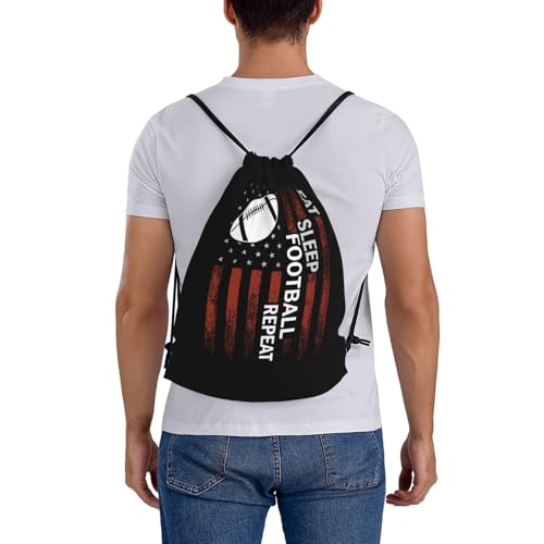 Eat Sleep Football Repeat Unisex Drawstring Backpack Bag Sport Gym Travel Swim Sackpack - color: Eat Sleep Football Repeat