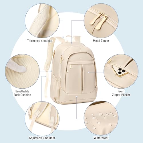 Hidds Travel Laptop Backpack for Women 15.6 Inch Computer Backpacks with USB Charging Hole Anti Theft Carry on Bag College Bookbag Large Back Pack for Work Business Travel Commuter Daypack-Champagne - color: 02-light Champagne