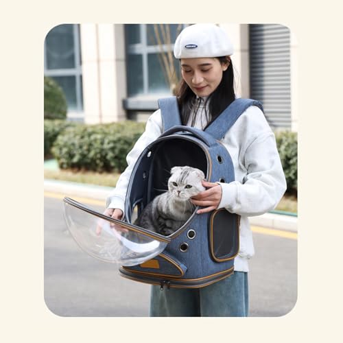 Cat Backpack Carrier, Breathable Cat Carrier Large Space Bubble Pet Backpack for Small Dog and Large cat up to 18lbs, Transparent & Foldable Pet Carrier for Travel Hiking (Blue) - color: Blue