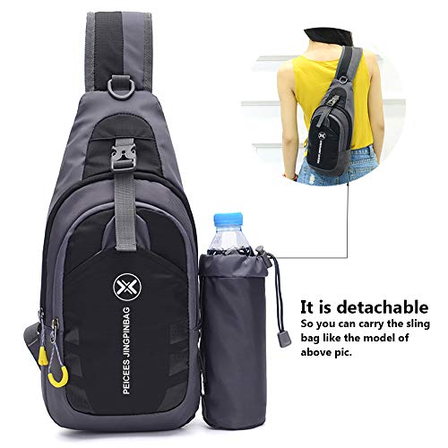 Peicees Chest Crossbody Sling Backpack Bag Travel Bike Gym Daypack for Women Men - color: Black
