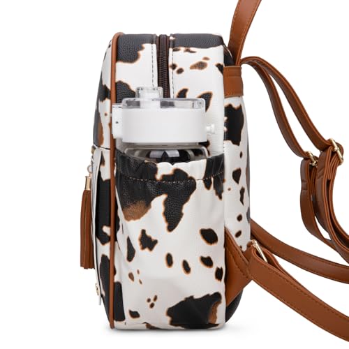Montana West Mini Backpack Purse for Women Anti Theft Backpacks with Secured Zipper and Tassel - color: Mini Cow Print Brown