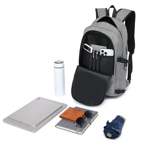 Kono Travel Laptop Backpack with USB Charging Port, Business Anti Theft Slim Sturdy Personal Item Bag, Water Resistant College Computer Daypack for Men & Women Fits 15.6 Inch Notebook, Grey - color: Grey