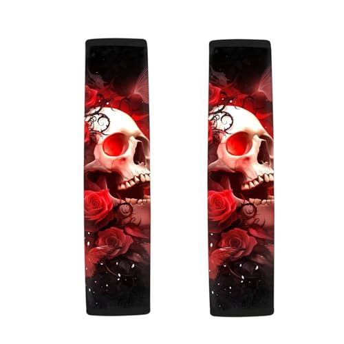 Dreaweet Red Rose Skull Seat Belt Covers for Women 2 Pack Car Seat Belt Cover Shoulder Seatbelt Pads Cover Halloween Car Car Accessories Soft Seat Belt Cushion Shoulder Strap - color: Rose Skull