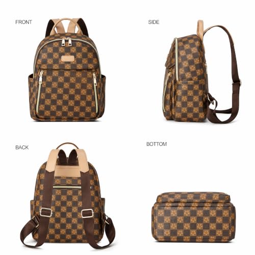 Makes Mini Backpack for Women, Stylish Daypack Purse Handbag Small Casual Daily Travel Bag, Lady Girls Gifts for Work School, 2pcs Sets - color: Checkered Coffee