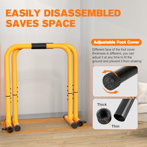 RELIFE REBUILD YOUR LIFE Dip Station Functional Heavy Duty Dip Stands Fitness Workout Dip bar Station Stabilizer Parallette Push Up Stand - color: Yellow