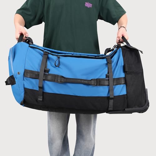 29" 86L Foldable Wheeled Duffle Bag, Waterproof Travel Rolling Backpack with Quilted Bottom, Blue - color: Blue