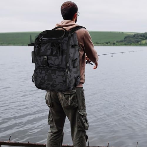 Hp hope Fishing Backpack with Rod Holders & Cooler, 40L Fishing Tackle Bag Fishing Tackle Storage Backpack Fishing Gear for Camping, Black Camo - color: Black Camo