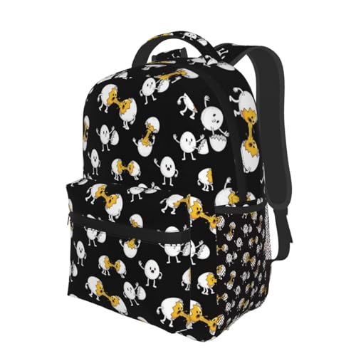 Lightweight Commuter Backpack Funny Egg Print Black, Casual Laptop Daypack with Multi Pockets for Work, Trips and Daily Commute - color: Pattern (744)