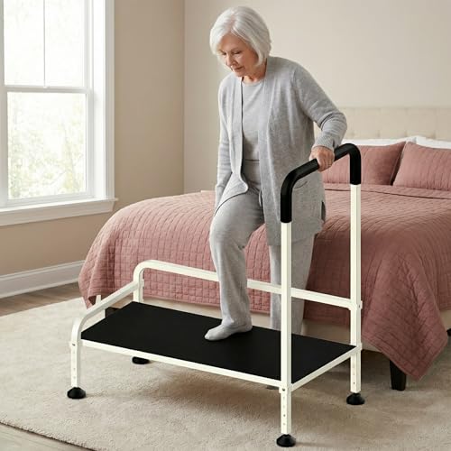 Seniors Assist Step Stool with Support Handrail, Non-Slip Platform, Height Adjustable, Multi-Purpose Household Mobility Foot Stool(Pure Black) - color: Pure Black