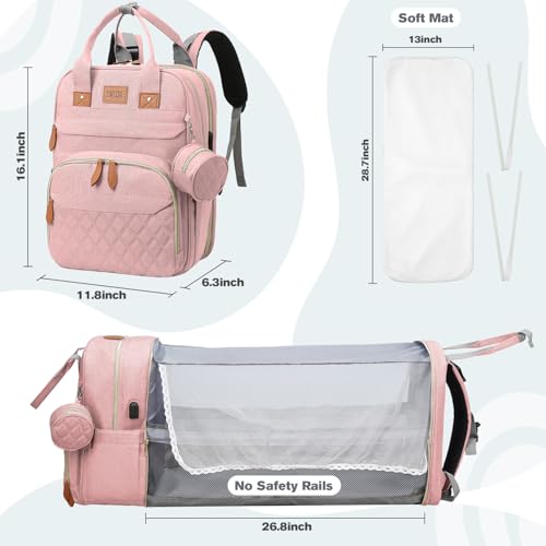 JSTPRO Diaper Bag Backpack, Large Diaper Bag with Changing Station, Baby Bag, New Mom Gifts, Lightweight Waterproof Unisex Diaper Bag with Insulated Pockets and USB Charging Port, Pink - color: Pink