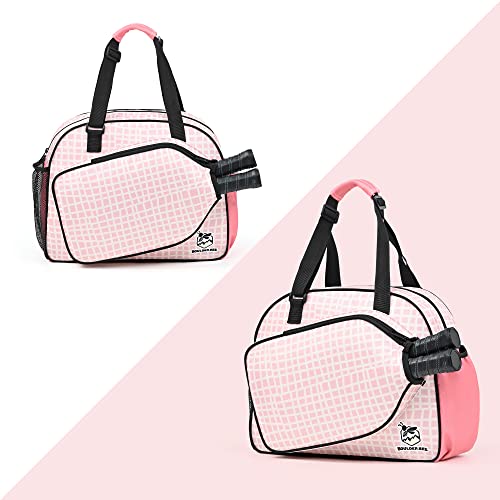Boulder Bee Pickleball Tote Bag for Women with Paddle Holder - color: Pink Plaid