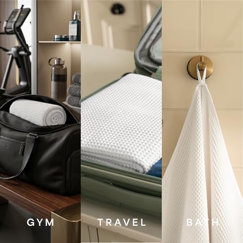 S&T INC. Aura Microfiber Waffle Bath Towels, 4 Pack, Quick-Dry, Ultra Absorbent, Lightweight Towels for Bathroom, 30 inches x 60 inches, 420GSM, White - color: White