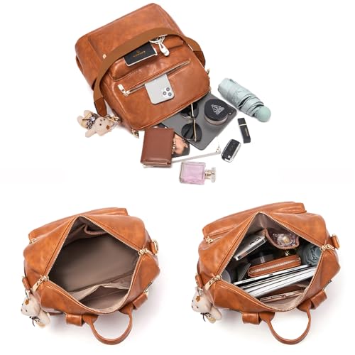 Soperwillton Women Backpack Purse Multipurpose Design Handbags Shoulder Bag PU Leather Travel bag Backpack Set 2pcs - color: Brown