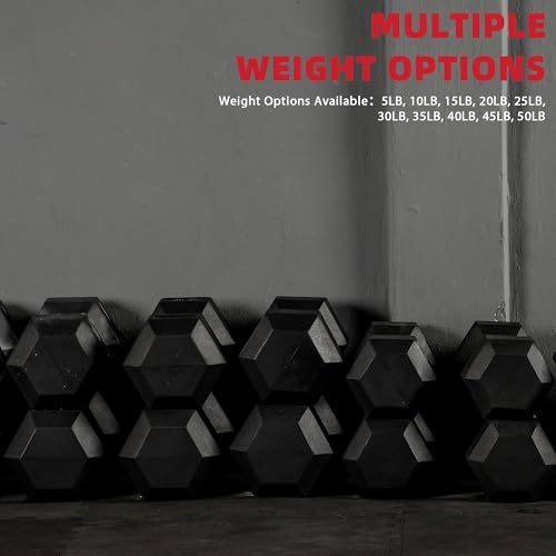 Rubber Encased Hex Weights Dumbbells Set of 5 – 50 lb Pair | Cast Iron Hand Weights with Anti-Slip Grip for Home Gym Strength Training - size: 45 lbs Pair