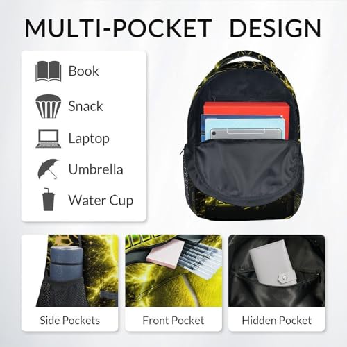 Boys Backpack Personalized School Backpacks for Kids Teens Sport Lovers, 17 Inch Custom Tennis Bookbags for Camping - color: Yellow