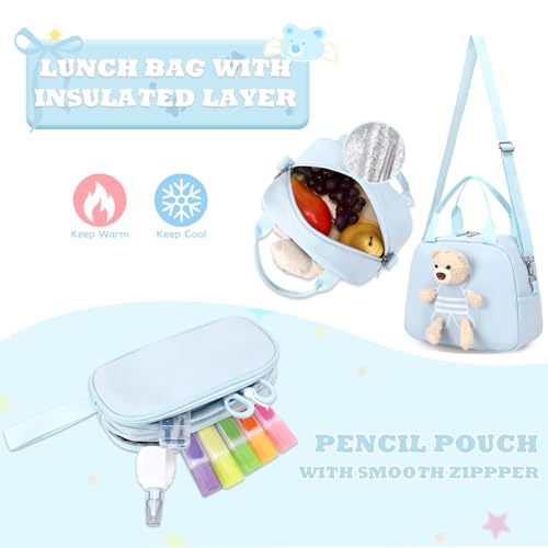 ACESAK School Backpack for Girls - 3 PCS Cute Girls Backpack with Lunch Box & Pencil Case - Kawaii Casual Kids Bookbag School Bag Daypacks Set for Elementary Middle High School Student Teens (Blue) - color: Blue