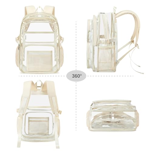 abshoo Large Heavy Duty Girls Clear Backpack for School Bookbag Transparent Multi Pocket Backpacks for Women (Beige) - color: Beige
