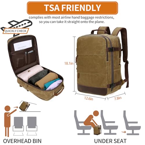 BOVIP Travel Backpack for Men Carry On Backpack Flight Approved Personal Item Backpack, 18.4 inch Laptop Backpack Casual Daypack Weekender Business Hiking Backpack, Brown - color: Brown, size: 18.4 inch