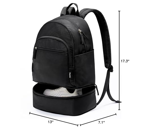 Uselike Gym Backpack for Women Men, Lightweight Gym Bag with Shoe Compartment, Waterproof Workout Backpack with Wet Pocket - color: Black