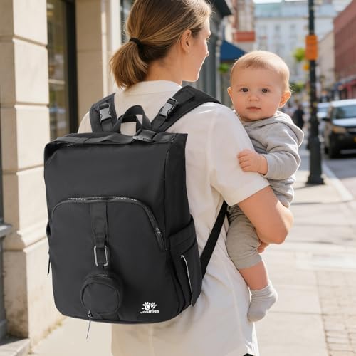 Diaper Bag Backpack with Changing Pad, Wet Dry Bag, Pacifier Case and Stroller Straps, Soft Cotton Lining, Baby Travel Bag for Moms and Dads(Black) - color: Black