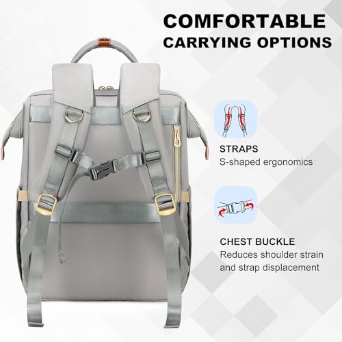 AIJIEKE Lunch Backpack for Women, 15.6 Inch Laptop Backpack with Detachable Insulated Cooler Lunch Box, 2-in-1 Water Resistant Work Computer Bag for Nurse Teacher College Commute, Grey - color: Grey