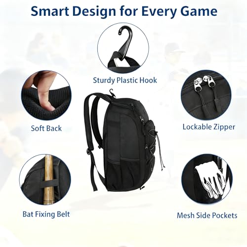 MATEIN Youth Baseball Backpack, Softball Bat Bag with Shoes Compartment - color: Black, size: 29L