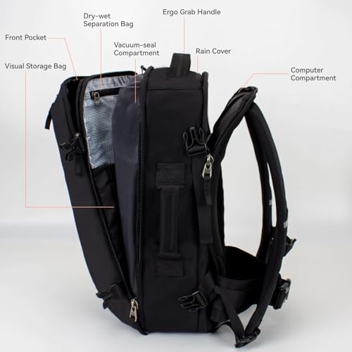 Vacuum Travel Backpack 60L with Air Pump Vacuum Water Resistant Air Compression System Carry On Suitcase Luggage with Rain Cover Black - color: Black, size: Vacuum