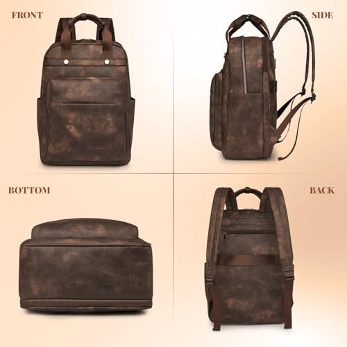 Rcrirth PU Leather Laptop Backpack for Women | 17 Inch Laptop Backpack for Work - Large Capacity Computer Bag Nurse Bag Casual Daypack (Coffee) - color: Coffee