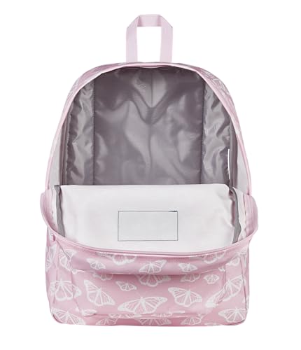 JanSport SuperBreak One Backpack - Durable, Lightweight Bag with 1 Main Compartment, Front Utility Pocket with Built-in Organizer, Premium Backpack, Flutter By - color: Flutter By Pink Ice/White/Pink Ice