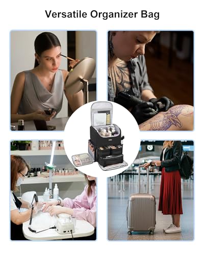 Relavel Makeup Backpack Large Bag with 5 Clear Set Bags, Dual Layer Professional Cosmetic Organizer Travel Train Case Makeup Artist Kit with Adjustable Dividers & Easy to Clean Lining, Black - color: Black with 2 extra clear bags, size: Large