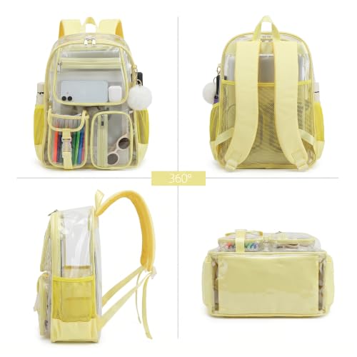 Clear Backpacks for Girls Women, Heavy Duty PVC Transparent School Bookbag See Through Back Pack for College Work Travel (Yellow) - color: Yellow