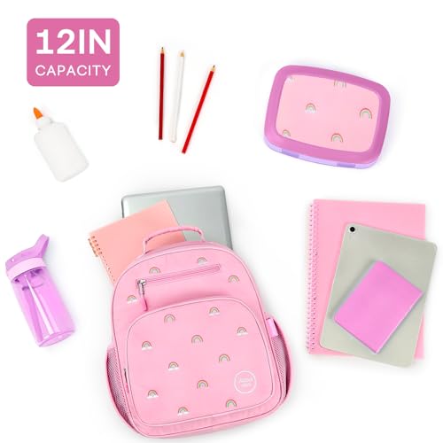 mibasies Girls Backpacks Ages 5-8: Quilted Backpack for Kids - Cute 15 Inches Bookbag for Kindergarten Elementary School Rainbow Pink - color: Rainbow Pink, style: Kids-15"h