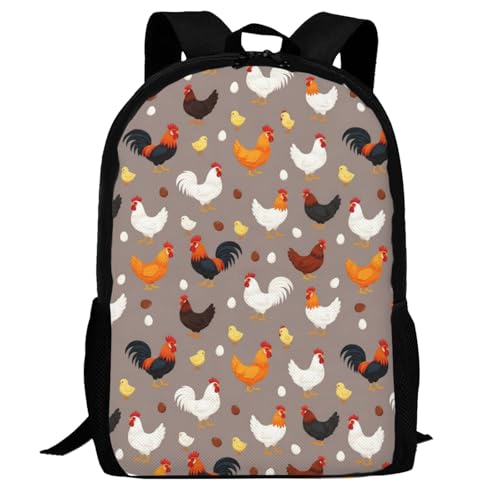 Ergonomic Padded Backpack Farm Rooster, Anti Theft Spacious Travel Daypack Sturdy Polyester Bag for Commute Gym Outdoor Leisure Use - color: Design (665)