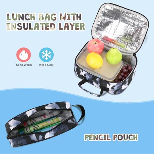 ACESAK Camo Backpack for Boys, Tactical Kids Backpack Boys, School Bags for Boy Children Teens Kids Elementary Middle High School, Military Bookbag and Lunch Bag Pencil Case Set with USB Charging Port - color: Black Blue Camo