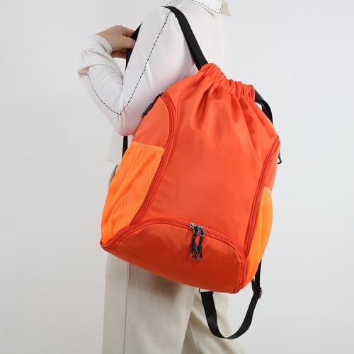 Valleycomfy Sports Gym Bag Drawstring Backpack with Shoes Basketball Bag and Two Water Bottle Holder,Orange - color: Orange