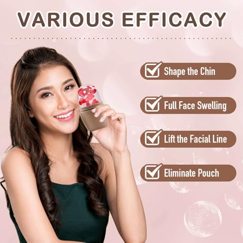 XHJRI Ice Face Roller Massager,Ice Cube Roller for Face, Eyes and Neck Naturally Conditioning and Skin Care,De-Puff Eye Bags,Reduce Migraine Pain,Reusable Massage Silicone Ice Mold (New Coffee) - color: New Coffee