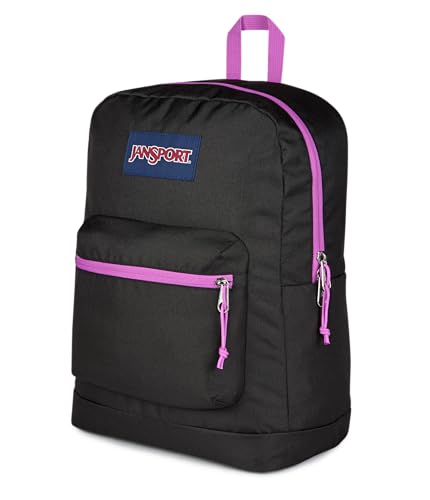 JanSport Cross Town Plus Backpack - Large Main Compartment, Side Water Bottle Pocket, 15-Inch Padded Laptop Sleeve - Color Blocked - Black - color: Color Blocked Black/Digital Fuchsia/D