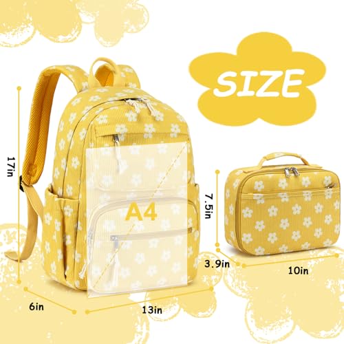 Bluboon Backpack for Girls Kids Preschool Backpack with Lunch Box Kindergarten Bookbag Toddler School Bags Set - color: Yellow Floral 95