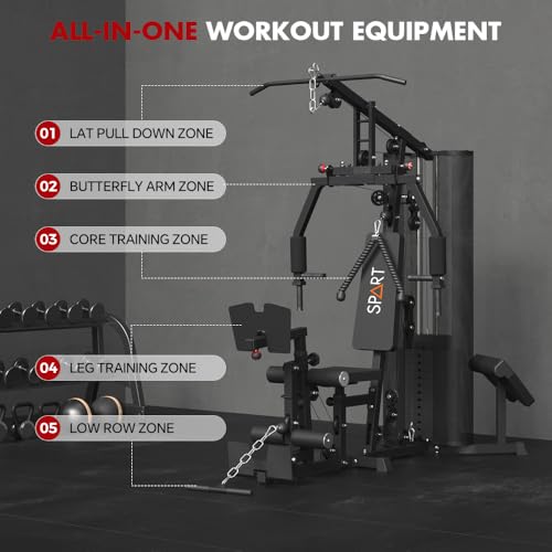 SPART Home Gym Station,Multifunctional Home Gym Workout Equipment,with 160LBS Weight Stack for Leg Press & Chest Fly, All in One Exercise Equipment Full Body Strength Training with Pulley System - color: Black, style: Fabric Cover