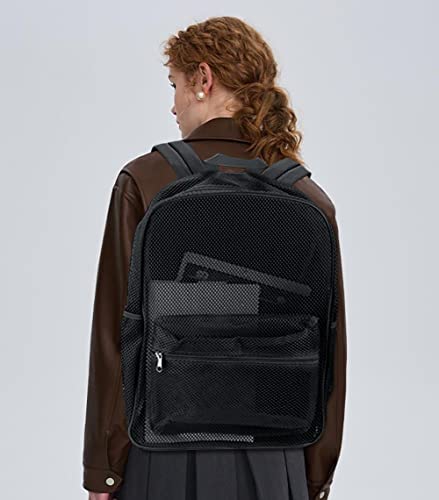 MCWTH Heavy Duty Mesh Backpack, See Through College Student Mesh Bookbag (Black) - color: Black