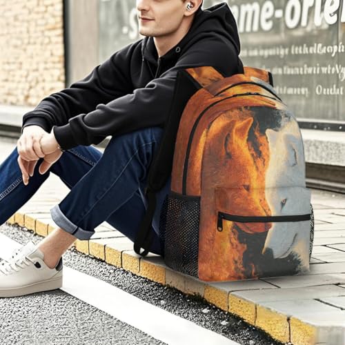 Wolf Kids Backpack for Girl Boy Waterproof Kids Back Pack | Animal Fire School Bookbag fit Women Men Lightweight Rucksack Casual Daypack Carry On Bag for Work Hiking Camping Gym Travel - color: Animal Fire Art Wolf