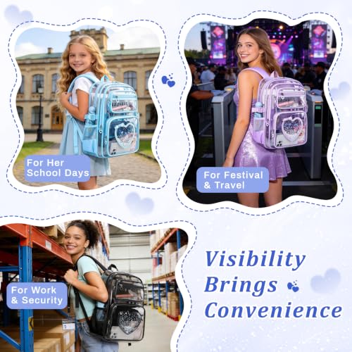 Clear Backpack for School Girls, Cute Heavy Duty PVC Transparent Bookbag, See-Through Bag for Stadium Event Semi-Black - color: Semi-black